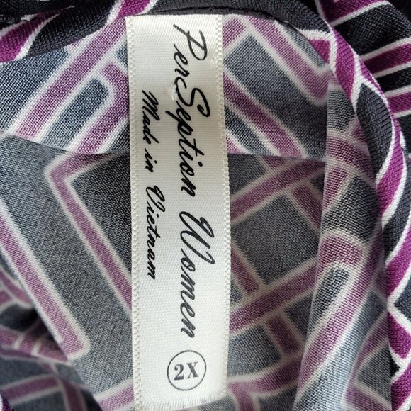 PerSeption Black Purple Geometric Scoop Neck Kimono Sleeve Plus Size 2X Blouse - Picture 8 of 9